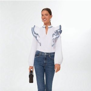 NWT Tuckernuck Hyacinth House Blue Gingham Ruffle Holly Blouse XS